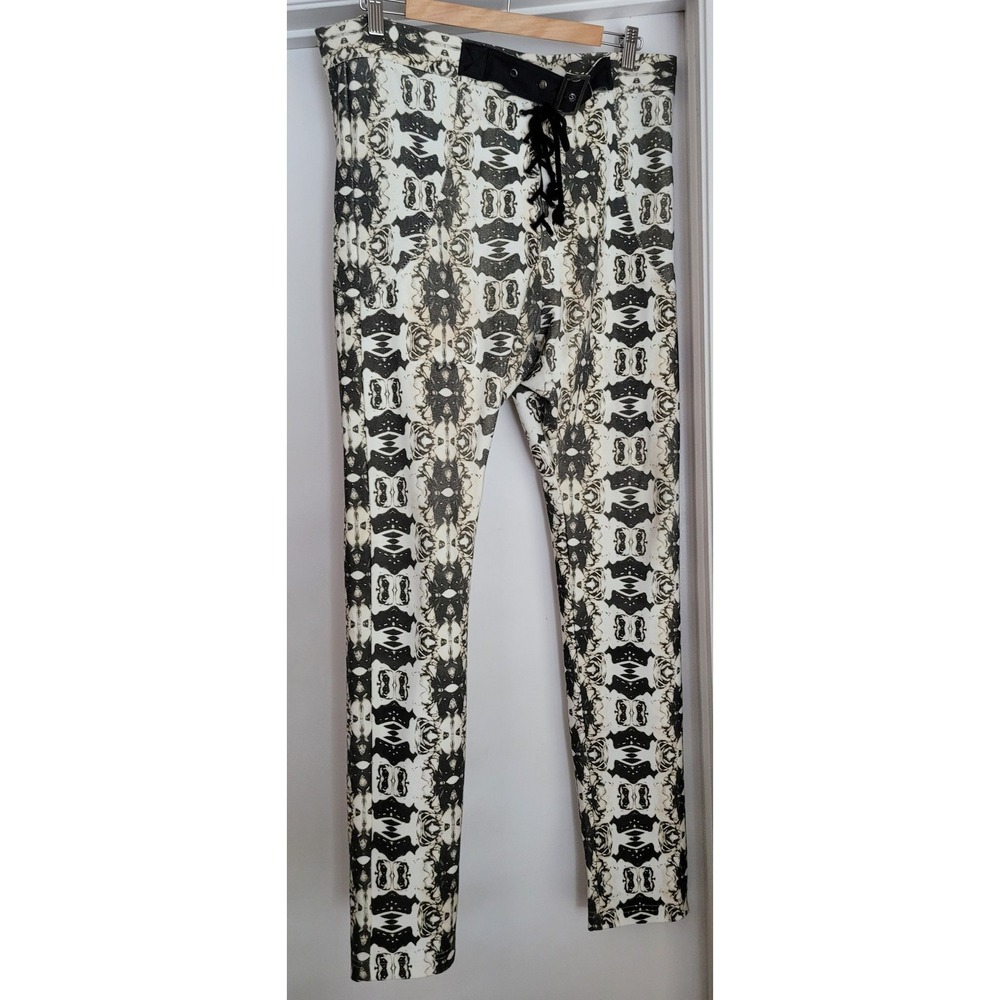 One Teaspoon Womens Pants Large Black White Abstract Drop Crotch‎ Festival